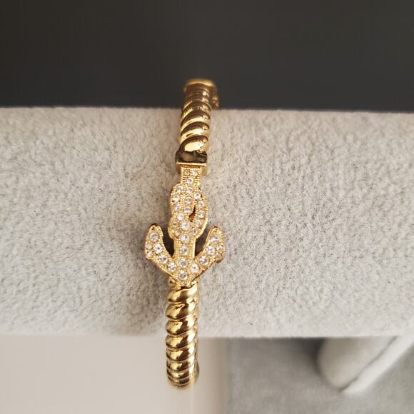 Coach Hinged Bangle with Pave Crystal Anchor Braided Gold‎ Tone Safety Clasp - Picture 1 of 12